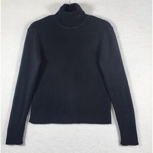 Lauren Ralph Lauren Women Sz L Black Ribbed Turtleneck Sweater Old Money Preppy